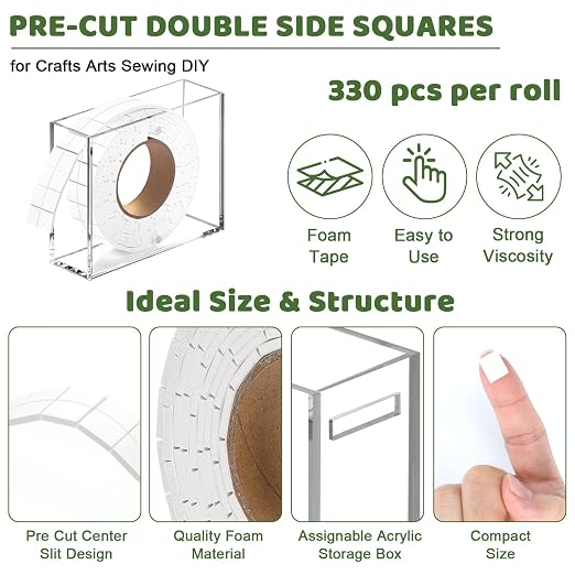 330 PCS Double Sided Foam Tape Pre Cut 1/2 X 2/5 Inch Small Adhesive Foam