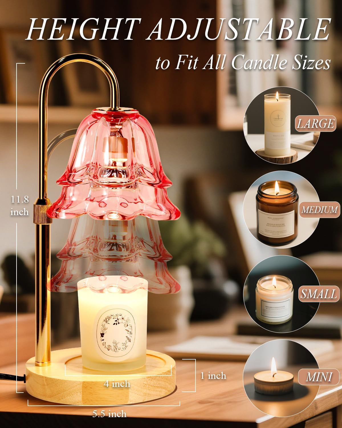 Pink Candle Warmer Lamp with Timer Dimmable, Christmas Birthday Gifts for Women Mom, Flower Candle Lamp with 2 Bulbs for Jar Candles & Scented Wax, Lamp Candle Warmer, House Warming Gift for Bedroom
