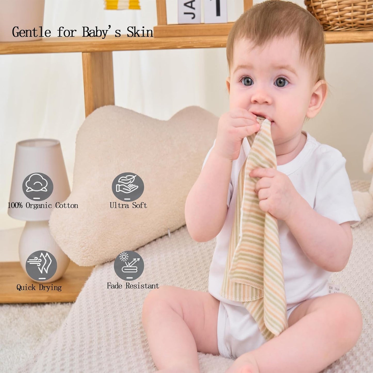 Organic Cotton Baby Washcloths - 10 Pack | Ultra-Soft Newborn Face Bath Towel - Reusable Baby Wipes for Delicate Skin Thin & Lightweight (Multicolor)