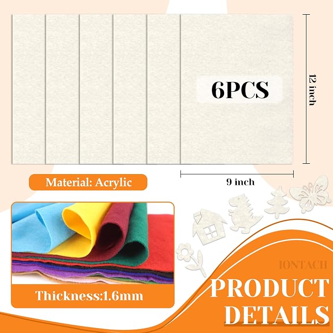 IONTACH 9" X 12" Soft Felt Sheets 1.6mm Thick | Felt Fabric