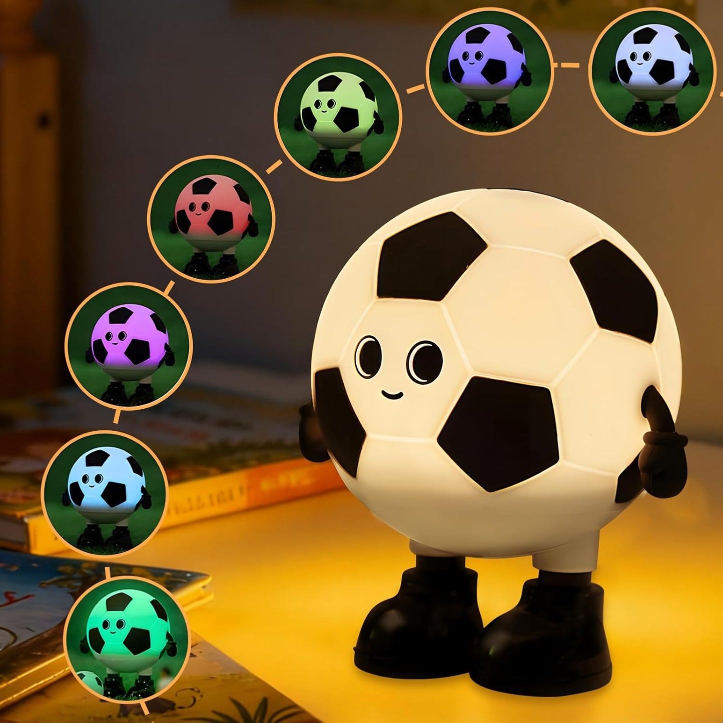 Cute Soccer Ball Fun Night Light - Dimmable RGB Touch Control Lamp, USB-C Rechargeable, Stress Relief Toy for Sports Fans, Home Decor and Gift