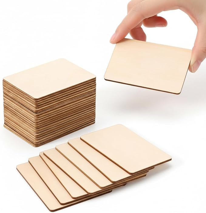 100 Pcs Unfinished Wood Pieces Blank Wood Squares Round Corner