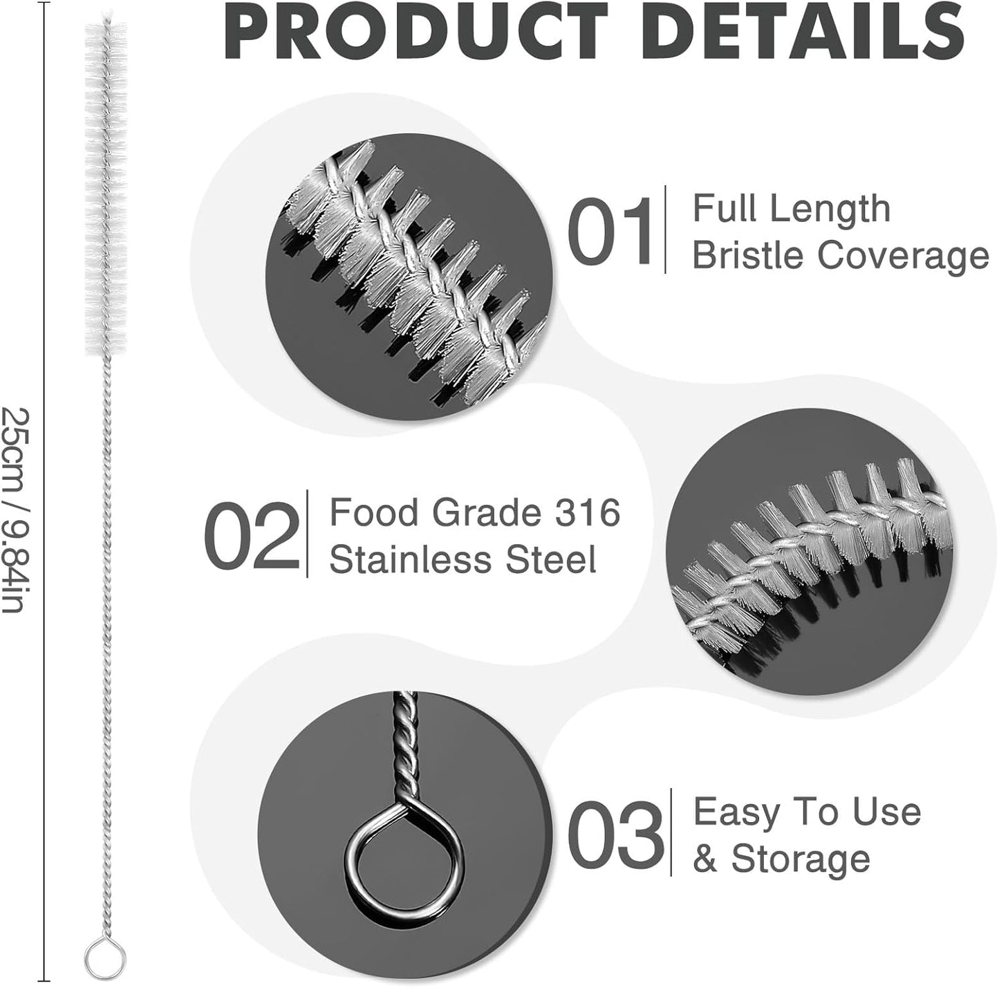 8 Inch Straw Cleaning Brush, Pipe Cleaner, Water Fume Cleaner, Glass Pipe Cleaning Brush, Different Diameter 10 Piece Set