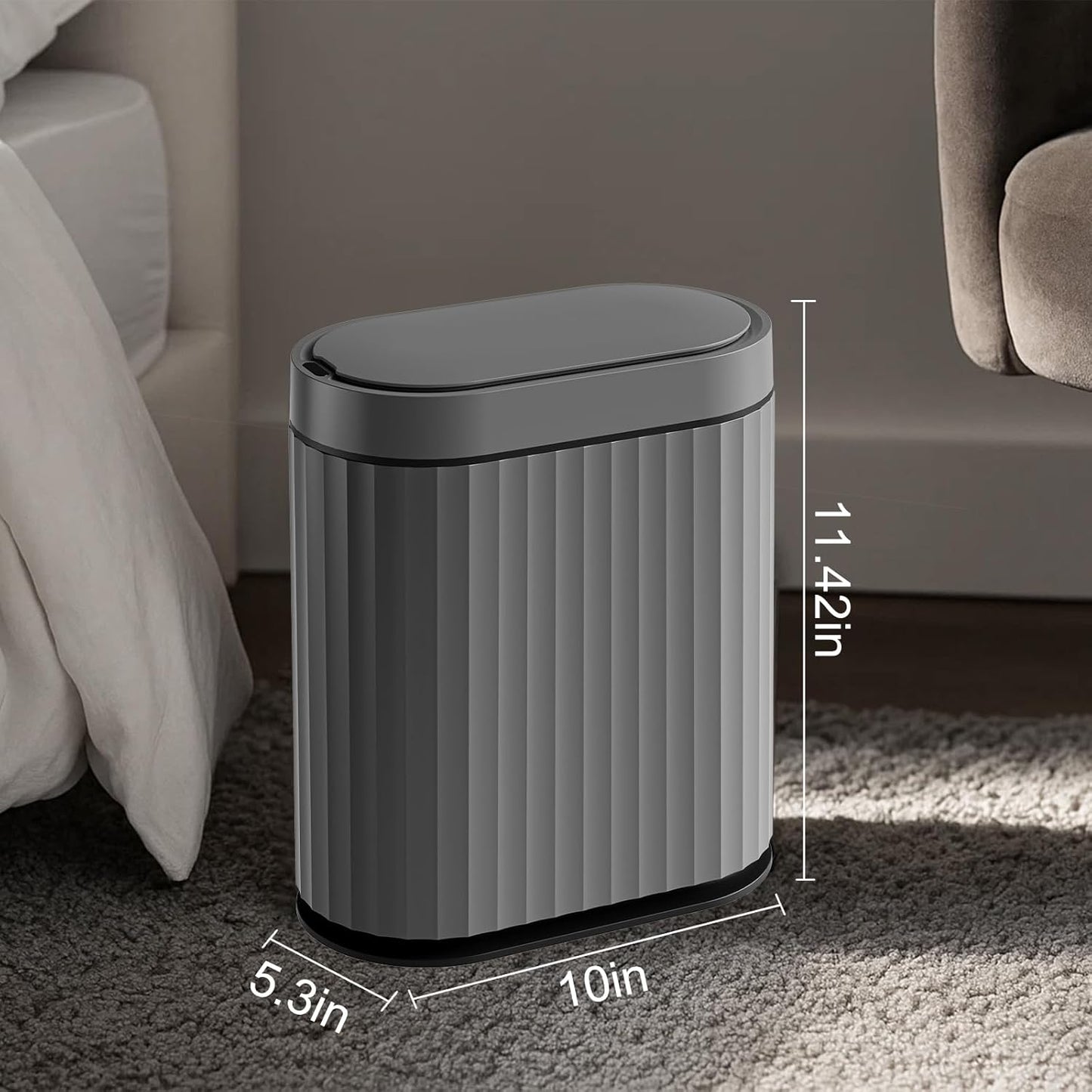 ELPHECO Bathroom Motion Sensor Trash can 2 Gallon Automatic Garbage Can, Slim Plastic Smart Trash Can with Lid, Commercial Intelligent Trash Bin for Bedroom, Bathroom, Office, Cement Grey