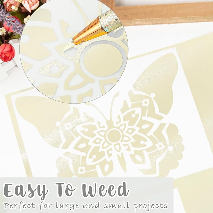 VINYL FROG Cream Botanical Craft Adhesive Vinyl Roll 12" x10ft Beige Matte