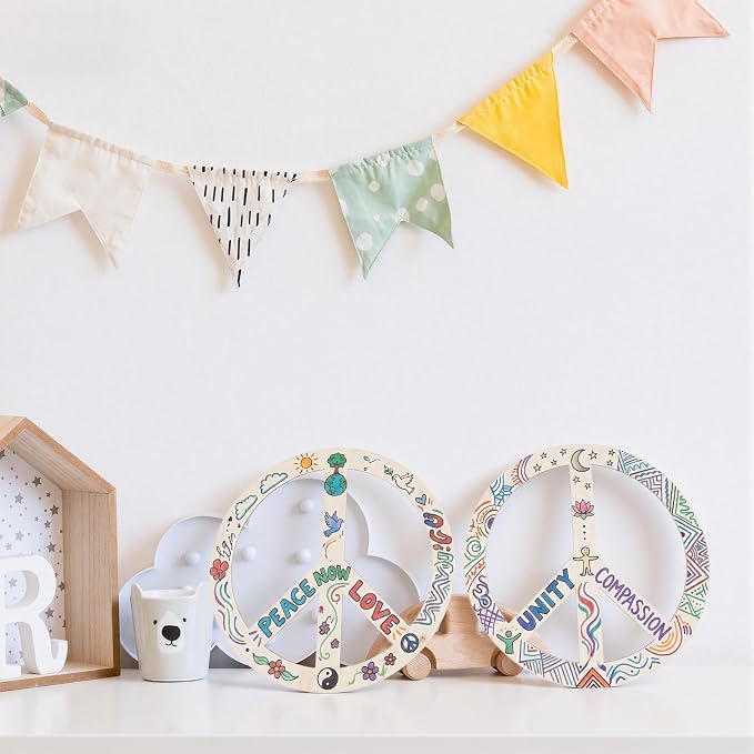 12 Pcs 12 Inches Wood Peace Cutouts Unfinished Round Wood Peace Sign Decor