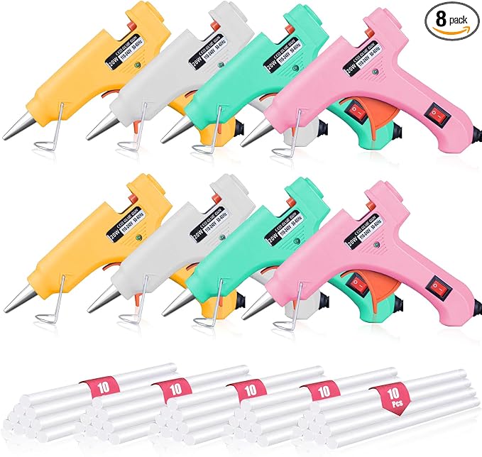 BLEDS 8 Pack Mini Hot Glue Guns, 50 Sticks Kit