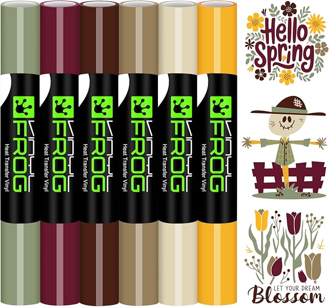 VINYL FROG HTV Vinyl Bundle 6 Pack 12"x3ft Heat Transfer Vinyl