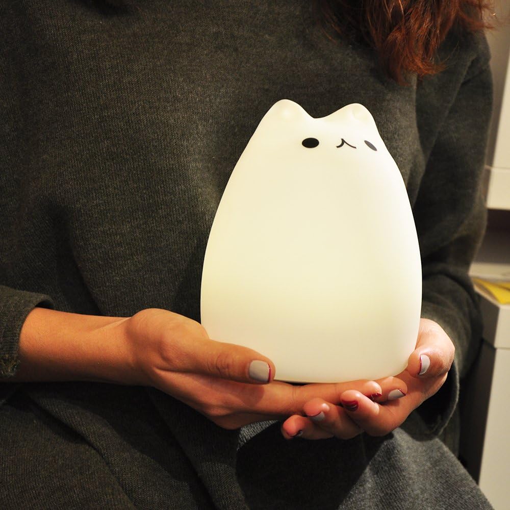 WoneNice Cute Kitty Night Light, Rechargeable Silicone Cute Lamp with Warm White & 7-Color Breathing Modes, Touch Sensor Control, Gift for Women Mom Teen Girls Kids Toddler Baby