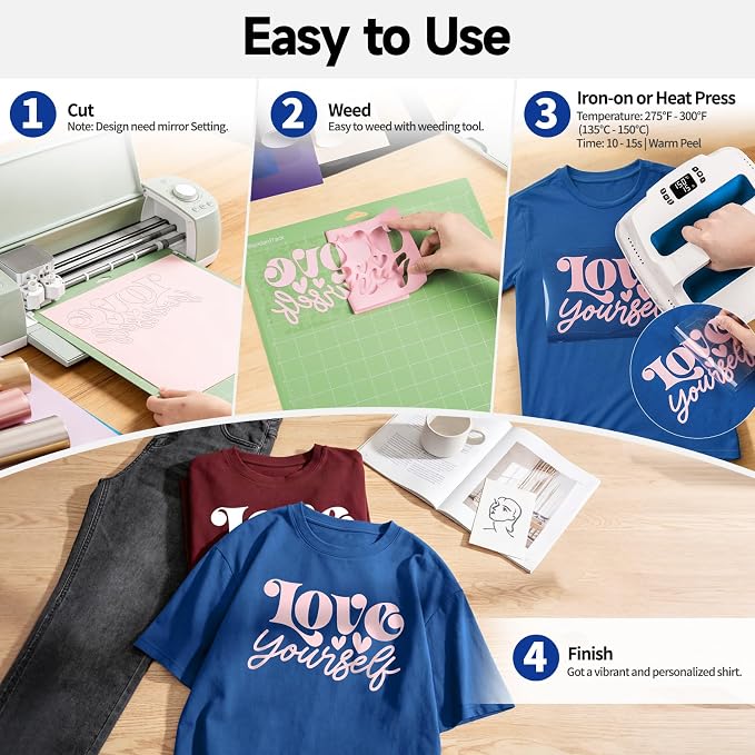TECKWRAP Heat Transfer Vinyl for T-Shirts 33 Sheets 12"x12" Easy Cut & Weed |