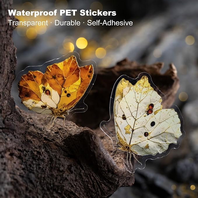 60PCS Botanical PET Stickers Set – Waterproof Flower and Butterfly Designs