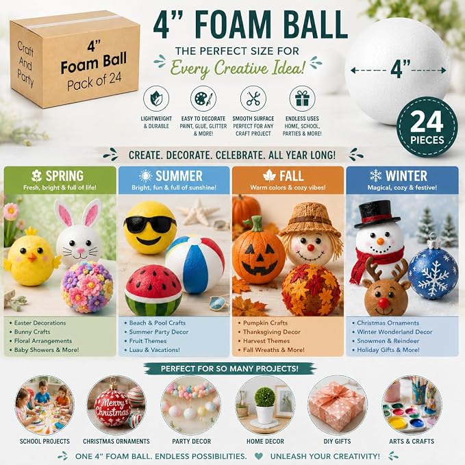 Evershine 24 Pack 4 Inch Craft Foam Ball
