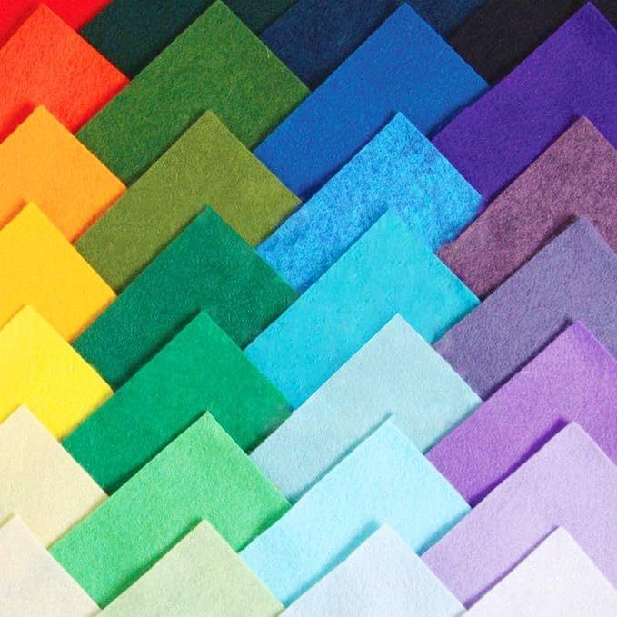 50PCS 12 x 12”, 1mm Thick Stiff Felt Fabric Sheets Assorted Colours Felt Pack