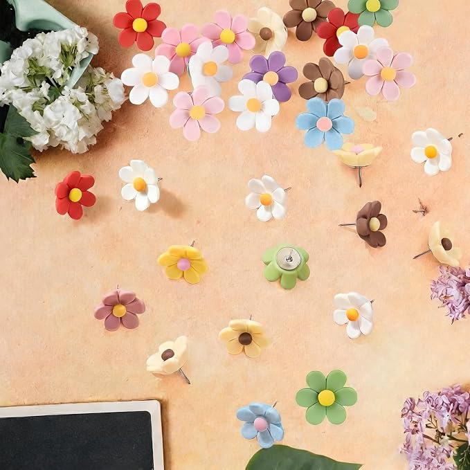 30PCS Cute Push Pins, Bulletin Board Pins, Bulletin Board Decorations, Flower