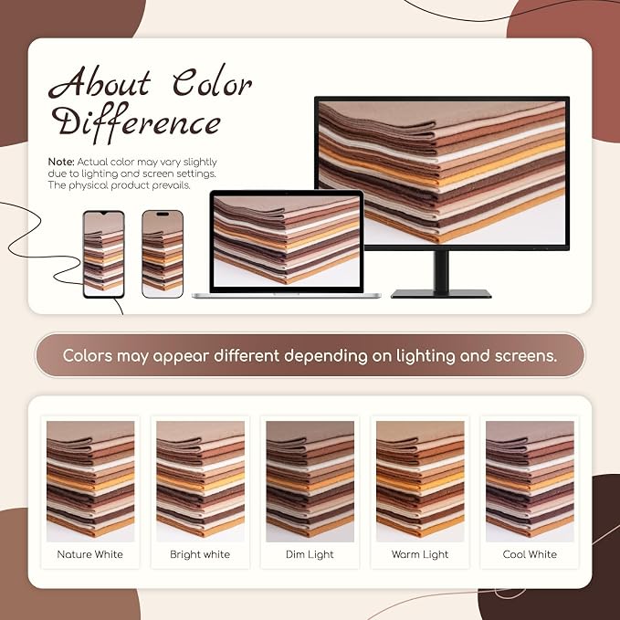 16 Pcs 8x18in Soft Felt Fabric Sheets, 16 Assorted Brown Colors Felt Pack