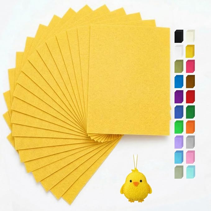 Yellow Felt Fabric Sheets 20 Pcs Stiff 8" X 12", 1mm Thick Assorted Color