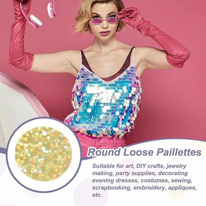 MECCANIXITY 700 Pcs Flat Round Sequins 15mm/0.6 Inch Loose Paillettes Craft