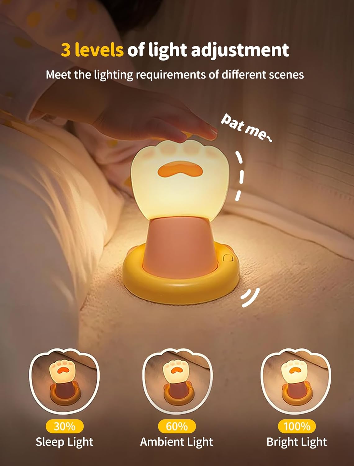 Nursery Night Light for Kids, Magnetic Wall lights, Bedside Touch Lamp, Silicone Rechargeable Nightlight, Cute Dimmable Night Lamps, Gift for Baby Teens Adults, Kitchen Office Room Decor (Cat Claw)