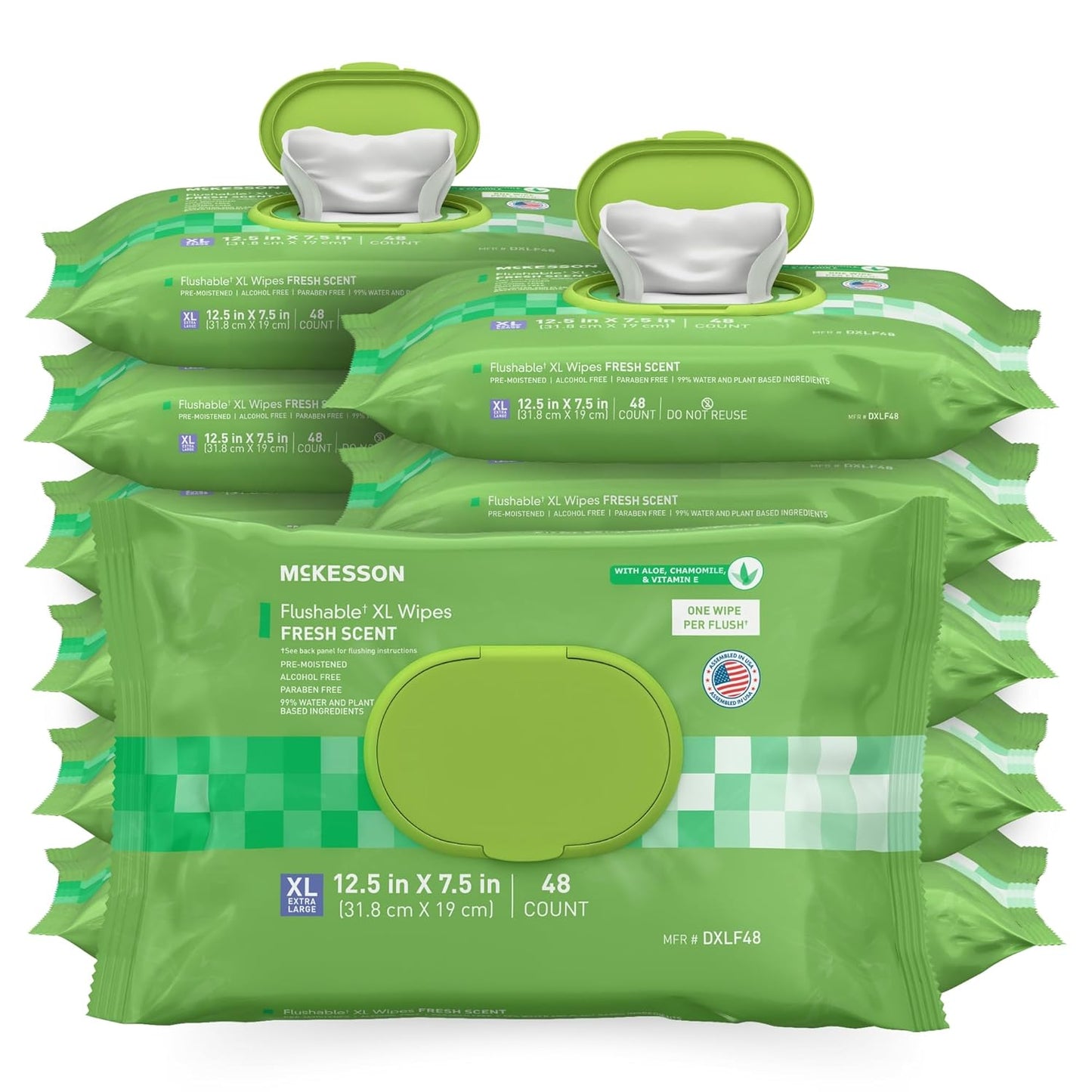 McKesson Flushable* Adult Wet Wipes XL – 576 Wipes (12 Pack of 48) – Aloe & Vitamin E, Plant-Based Cleansing Wipes, Scented, Extra Large