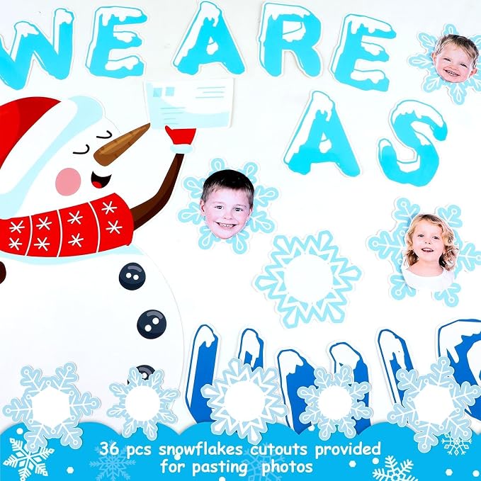 Winter Bulletin Board Decorations Snowflake Snowman Cutouts DIY Photo Craft We