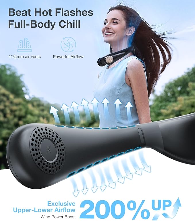 TORRAS COOLiFY Air 2025 Upgraded Neck Fan Air Conditioner, Dual-Airflow Pro Cooling, Ultra Light Portable Fan Rechargeable, Personal Cooling Fan Travel Essentials, Gifts for Dad Husband Father, Black