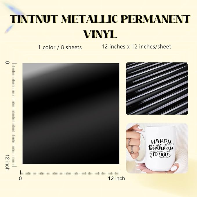 Tintnut Holographic Permanent Vinyl 8 Sheets 12x12in Black Adhesive Vinyl |