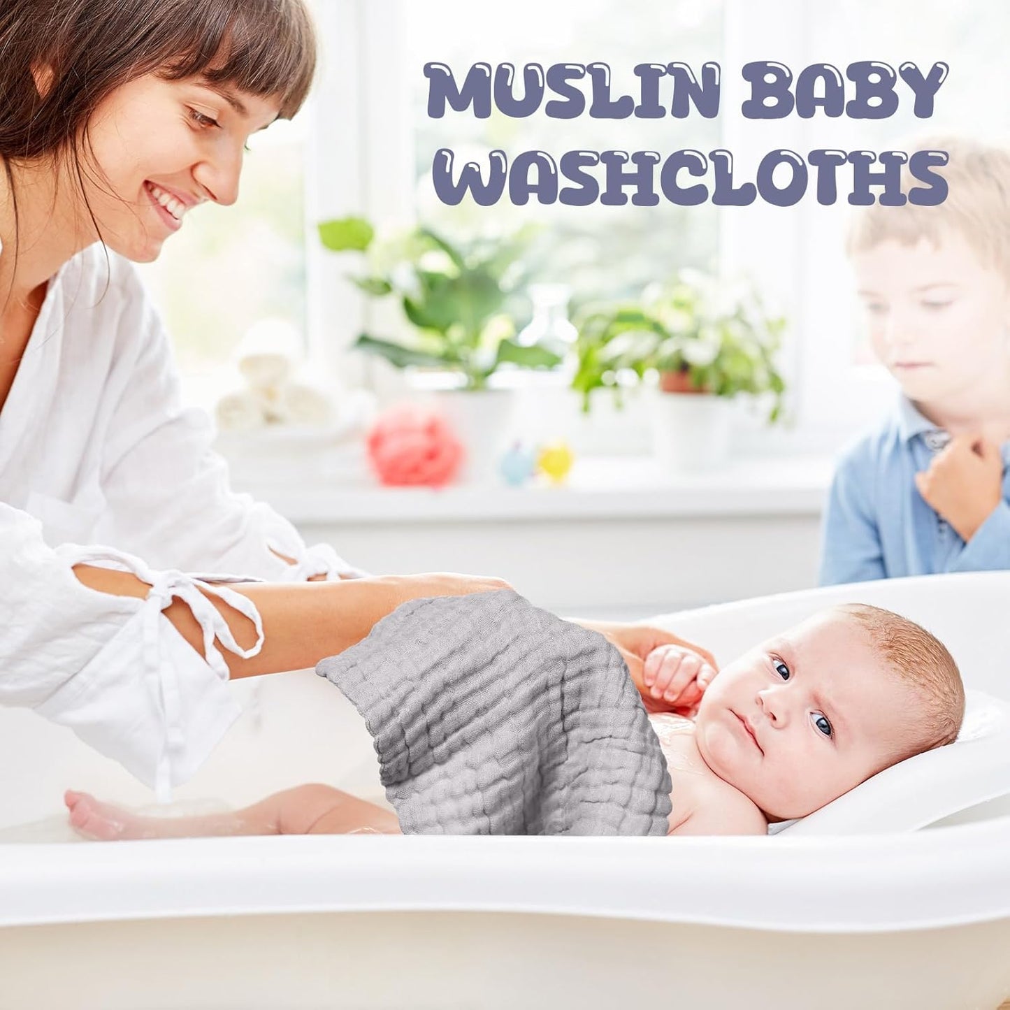 Breling 20 Pcs Baby Muslin Washcloth 12 x 12 Inch 100% Cotton Soft and Absorbent Muslin Washcloth Burp Cloth Wipe Newborn Face Towel for Baby Boy Girl Sensitive Skin(White, Light Gray, Gray)