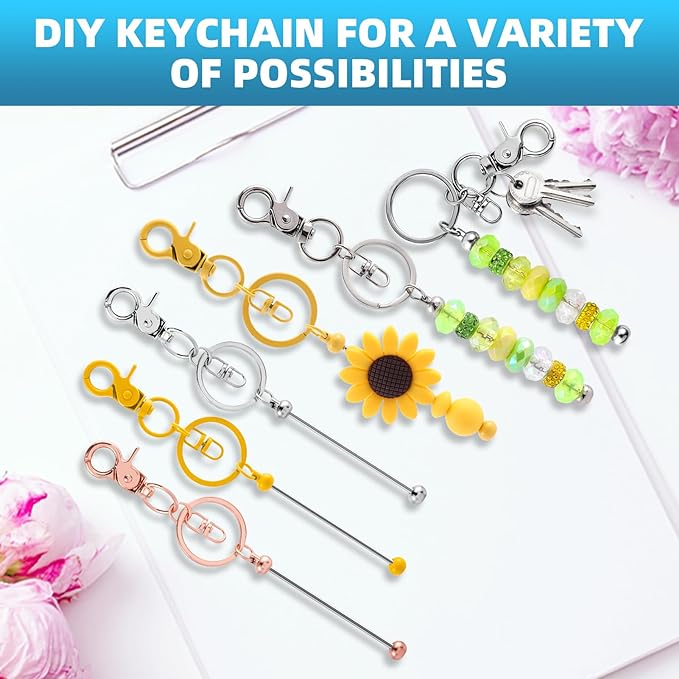 40 Pcs Beadable Keychains Bulk Kit – DIY Keychain Making Supplies