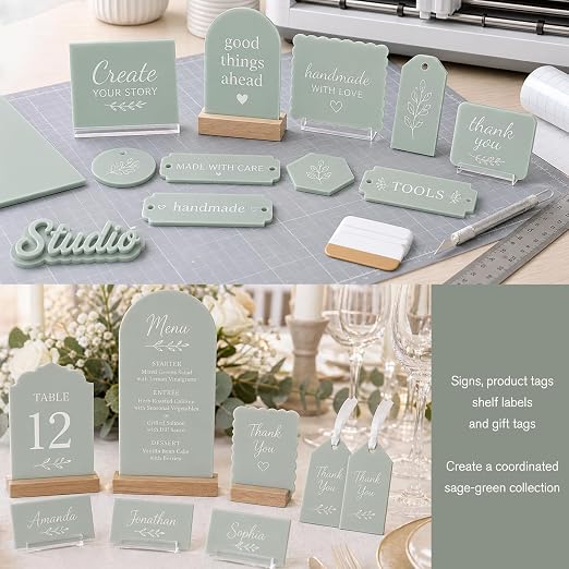 Sage Green Pastel Cast Acrylic Sheets 12x12 1/8" | Dual finish matte & glossy