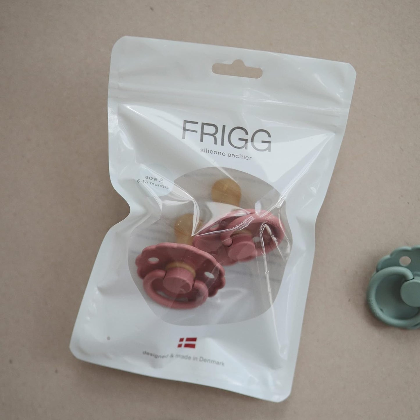 FRIGG Daisy Natural Rubber Baby Pacifier | Made in Denmark | BPA-Free (Woodchuck/French Gray, 0-6 Months) 2-Pack