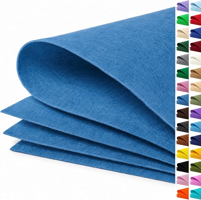 Denim Blue Large Felt Fabric 36" x 36", 1mm Stiff Felt Sheet, Nonwoven Fabric