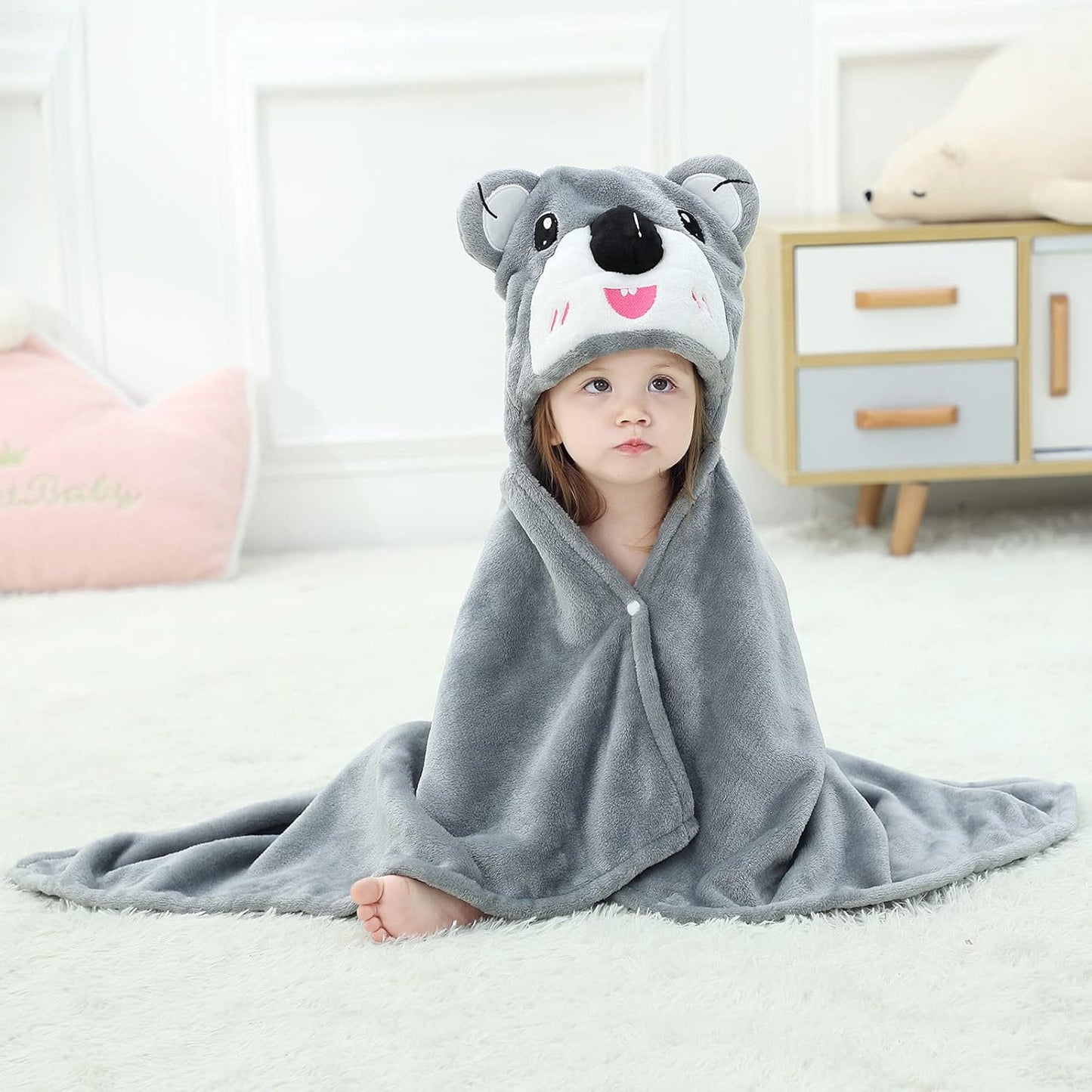 Wearable Blanket Hoodie for Kids Toddlers Hooded Towels Soft Cozy Flannel Wearable Throw Blanket Hoodie for Boys Girls Birthday Gifts (Koala 60 * 50)