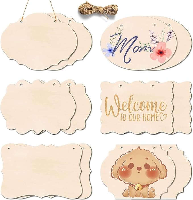 12Pcs Unfinished Wood Crafts, Rectangle-Shaped Wood Plaques
