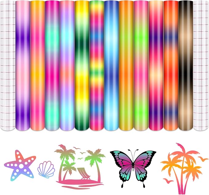 Tintnut Rainbow Permanent Vinyl 12 Pcs 12x10in Gradient Adhesive Vinyl |