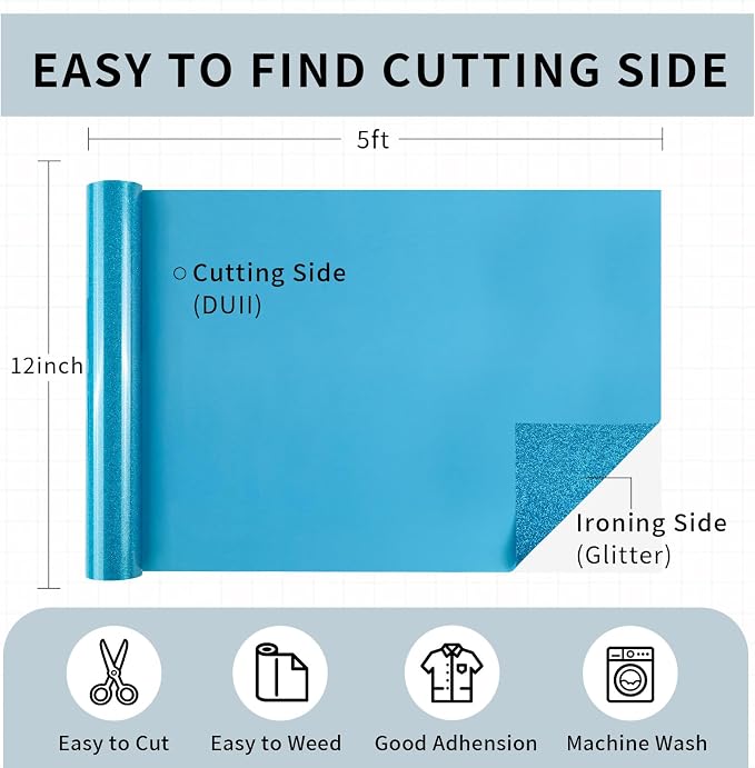 Puff Vinyl Heat Transfer, Sky Blue Puff HTV Glitter Iron on Vinyl 12" x5ft | 3D