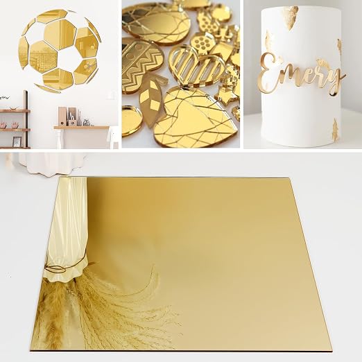 Gold Mirror Acrylic Sheets, 2 Pack 12" x 12" Square Acrylic Sheets 1/8" Thick