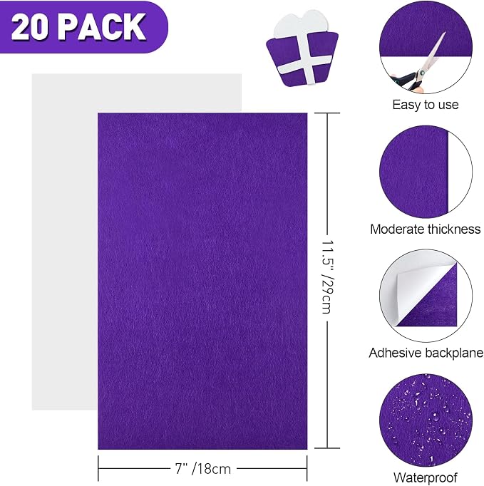 NACHLYNN 20Pcs Self Adhesive Felt Fabric Sheets 7"x11.5" /18x29cm Sticky Back