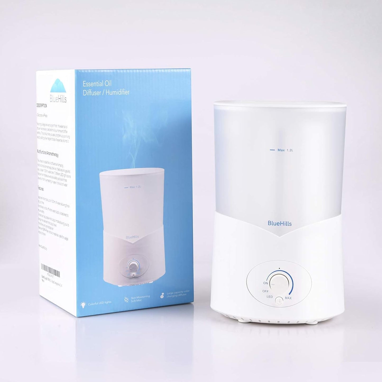 BlueHills Large 1000 ML XL Essential Oil Diffuser White Aromatherapy Humidifier 1 Liter Capacity for Big Living Area Baby Room Home Long Run Huge Coverage Area High Mist Large Size 1L A1