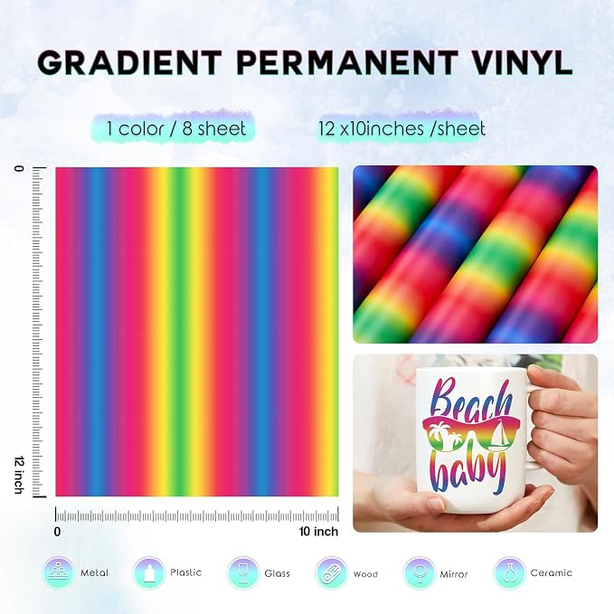 Tintnut Gradient Permanent Vinyl 8 Pcs12x10in Pink Blue Adhesive Vinyl |