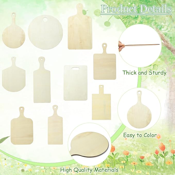 10 pcs 10 Styles Cutting Board Theme Unfinished Wooden Cutout Charms Rectangle