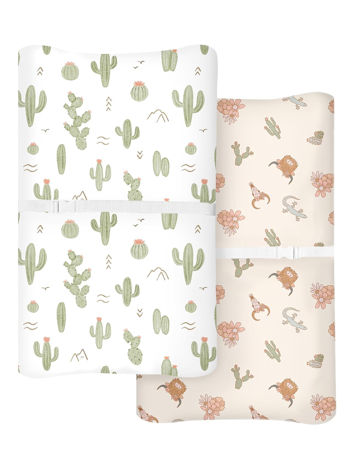 Changing Pad Cover for Baby Boys Girls 2 Pack, Fits Standard 32”×16” Changing Table Pads, Silky Breathable Stretch Knit, Machine Washable (Cactus Cozy)