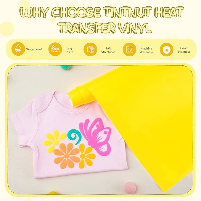 Tintnut Summer Yellow Neon Puff HTV Vinyl Roll, easy cut & weed, stretch