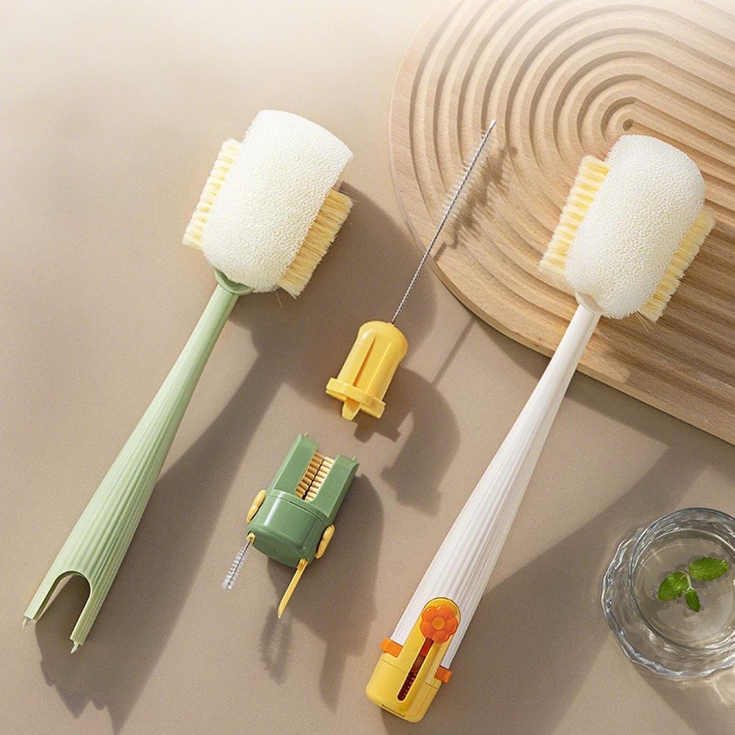 5 in 1 Bottle Cleaning Brush Set, 5‑in‑1 Multifunctional Bottle Cleaning Brush Set, Straw, Lid, Gap & Cup Brushes for Travel and Home Use (Green+Yellow)