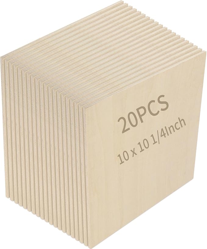 JEUIHAU 20 PCS 10 x 10 Inch Basswood Sheets, 1/4 Inch Thick Square Plywood