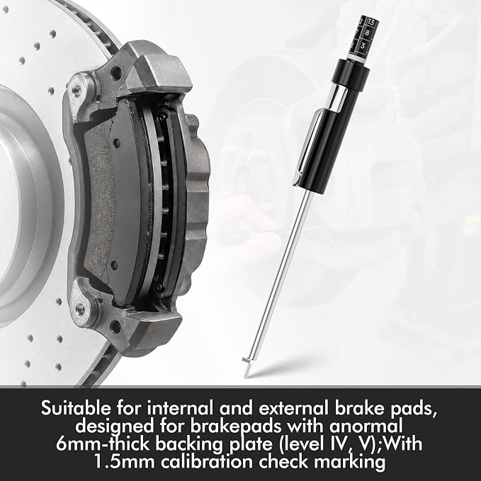 Brake Pad Measuring Tool, Stainless Steel Brake Thickness Gauge | No Wheel