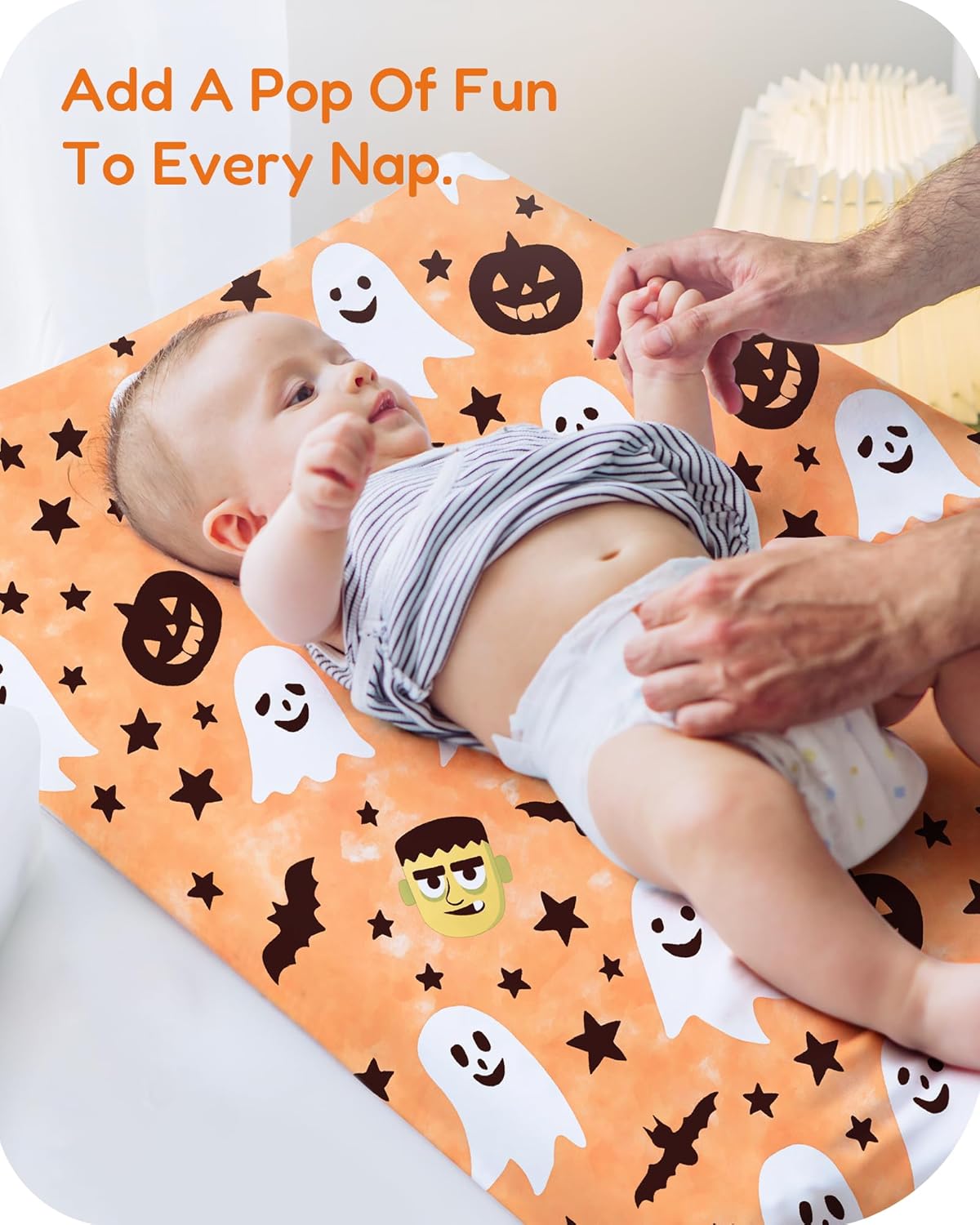 Halloween Baby Changing Pad Cover for Girls Boys, Fits Standard Changing Tables, Frankenstein, Pumpkin, Ghost