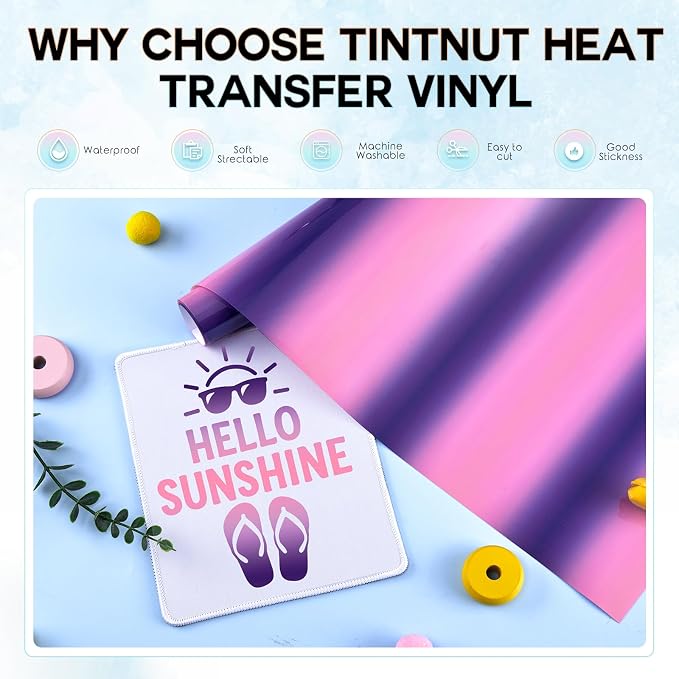 Tintnut Purple Pink Gradient Heat Transfer Vinyl Roll, stretch washable