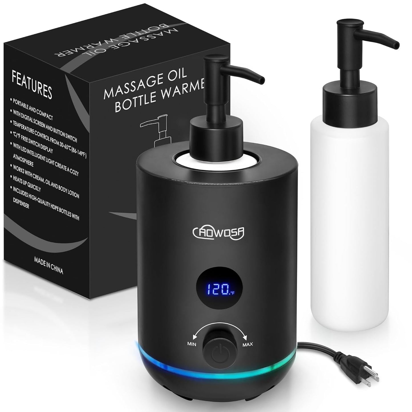 Massage Oil Warmer Bottle Professional Electric Lotion Digital Heater for SPA, Portable Oil Warmer Heated Cream for Beauty Salon Home, with Gradient Atmosphere Lamp, ℃/℉ Switchable Display