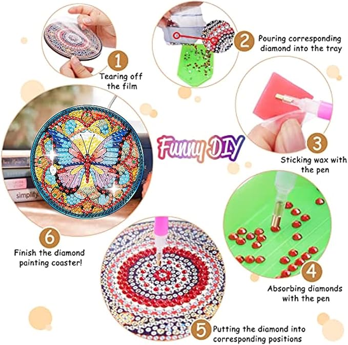 8 Pack Diamond Art Coasters, Butterfly Diamond Painting Coasters Kits |