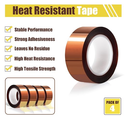MEBMIK 4 Rolls 20mm x16m Heat Tape High Temperature Heat Resistant Tape Heat